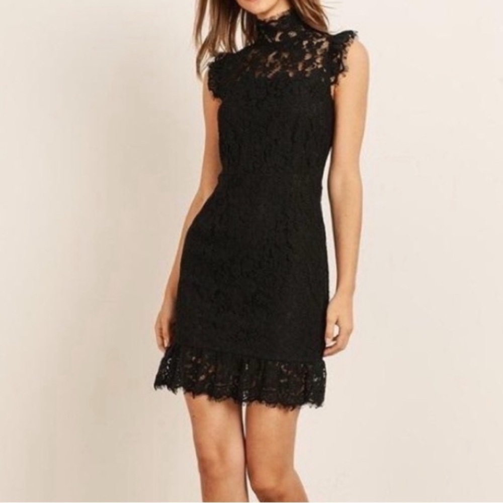 Storia Lace I’ll Shine For You Dress Size Medium Black Mini Sleeveless Flutter
